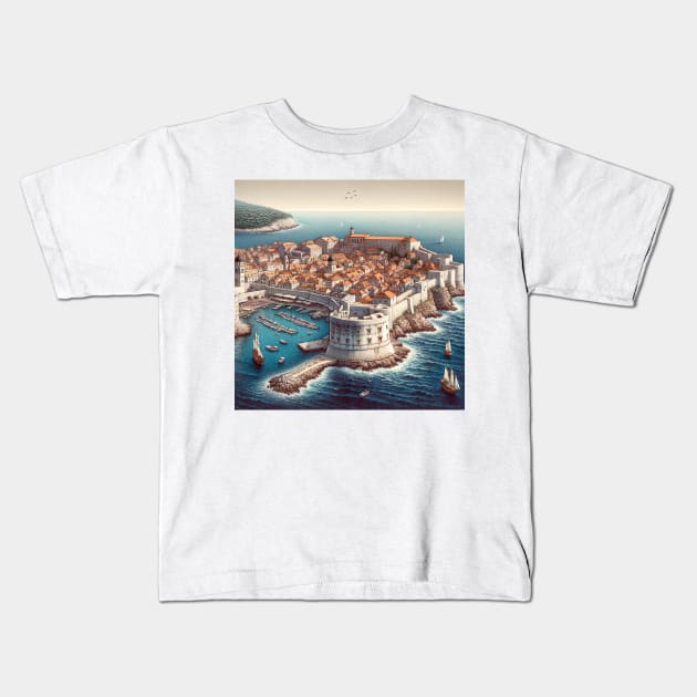 Dubrovnik Illustration Croatia Kids T-Shirt by unrealartwork